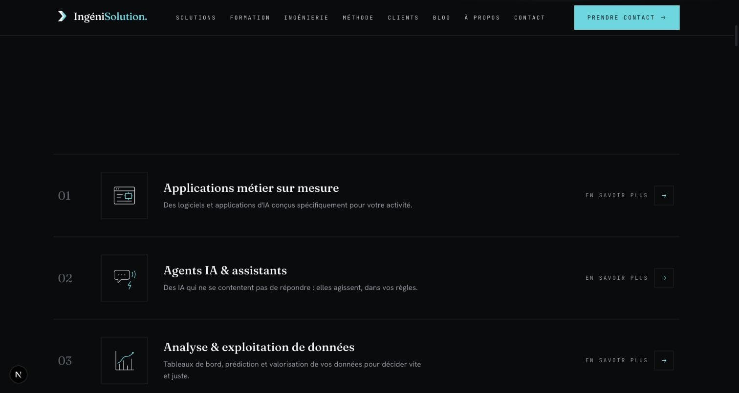 La liste des domaines d'expertise du site, illustrée et animée.